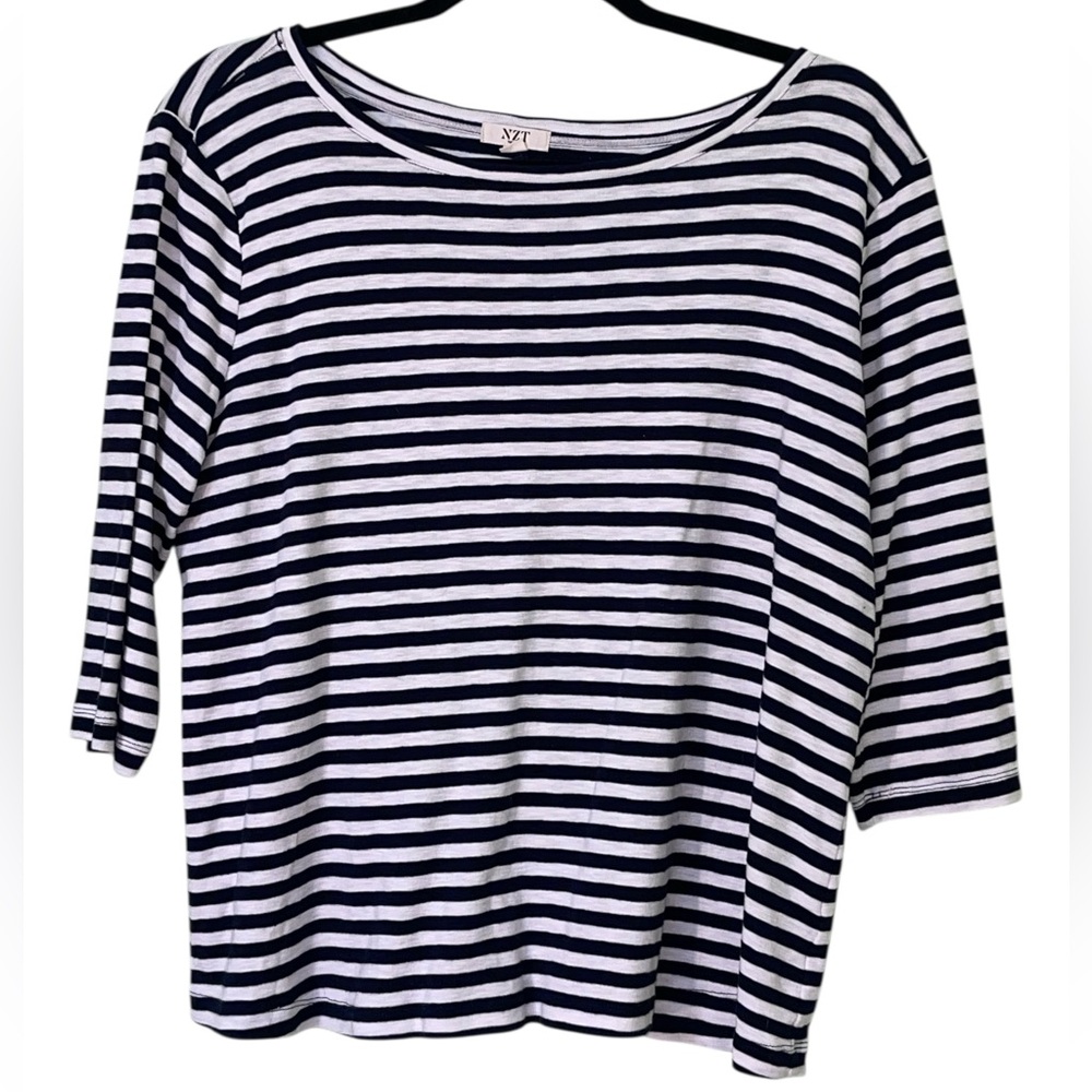 NZT - Nic & Zoe 3/4” sleeve strip boat neck tee. Size XL GUC